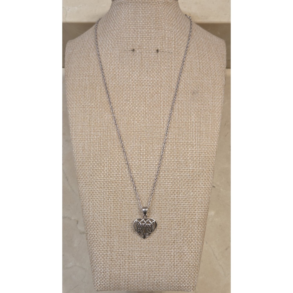 Vintage Sterling Silver Celtic Heart Pendant On 18" Sterling Silver Necklace